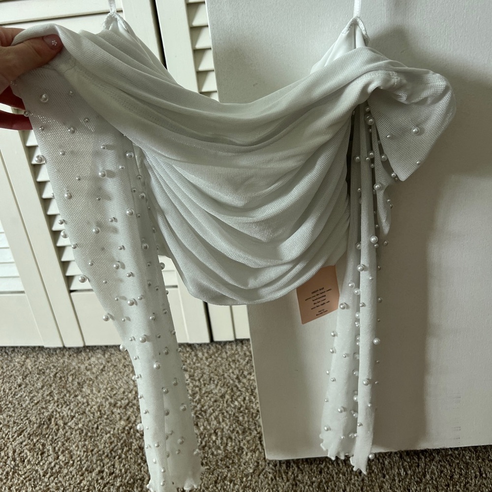 Pearl off shoulder crop top